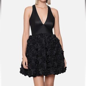 Aqua Womens Applique Rosette Mini Cocktail Holiday Party Dress Black 0 $298